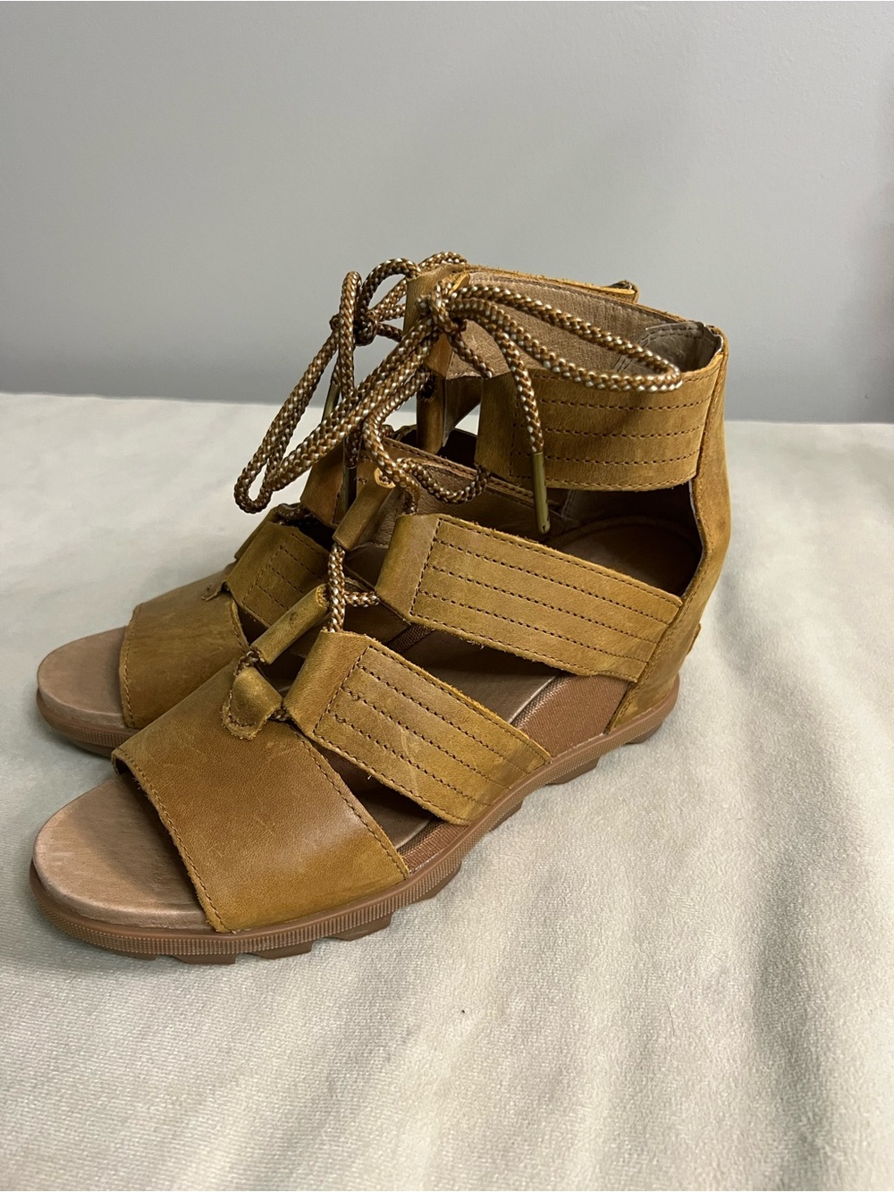 🤎 SOREL Joanie Lace Gladiator Sandals Leather Lace-Up Wedge Sandals Size 10 - Picture 3 of 10